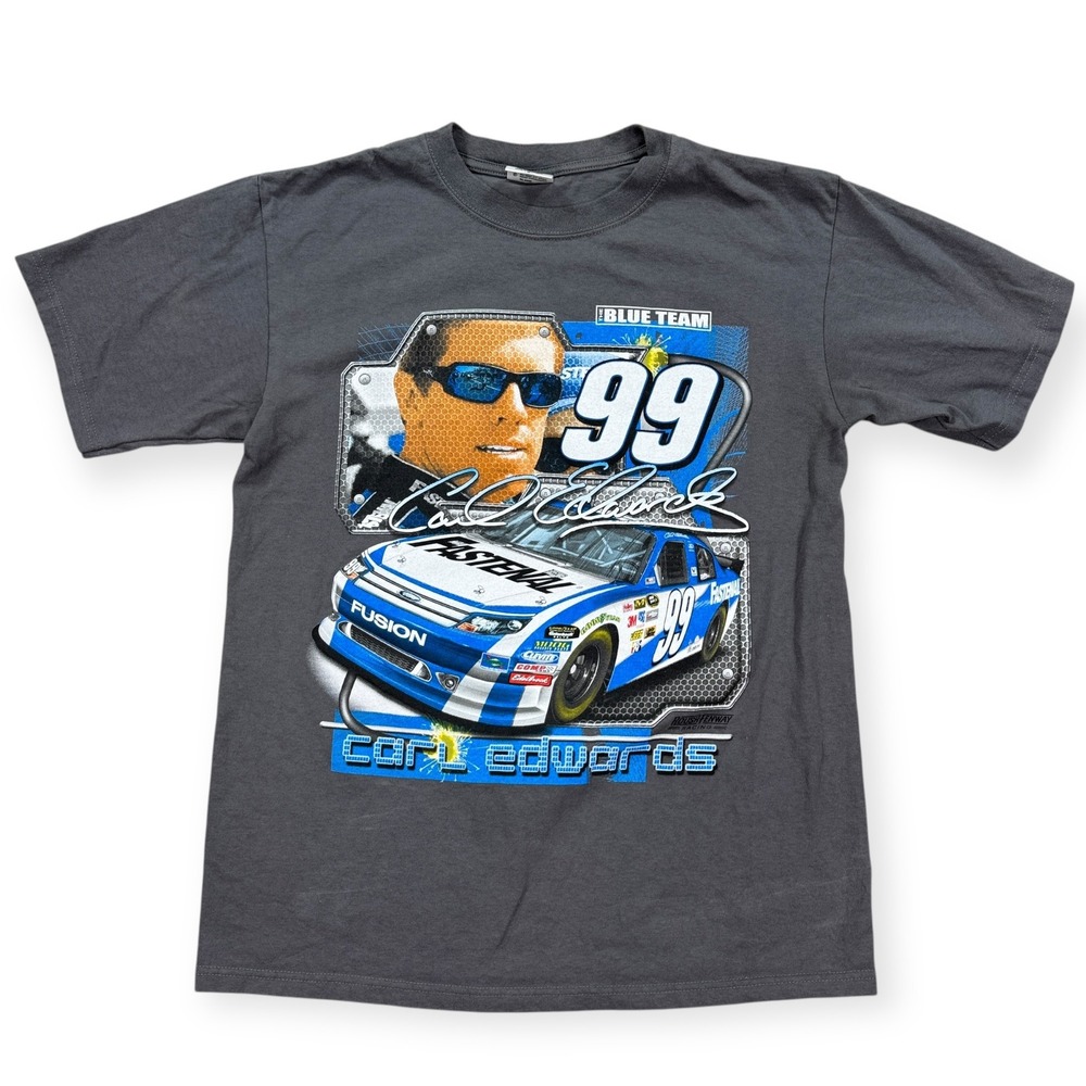Vintage NASCAR Shirt Men's Medium Gray Carl Edwards Chase‎ Authentics Racing Y2K